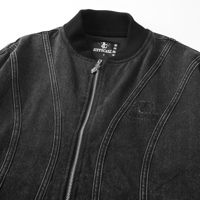 Zip Sleeve Embroidered Denim Bomber Jacket ($57)