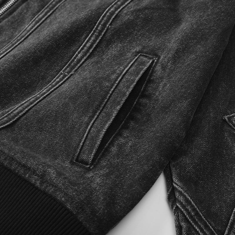 Zip Sleeve Embroidered Denim Bomber Jacket ($57)