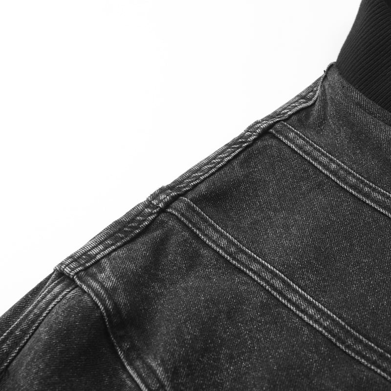 Zip Sleeve Embroidered Denim Bomber Jacket ($57)