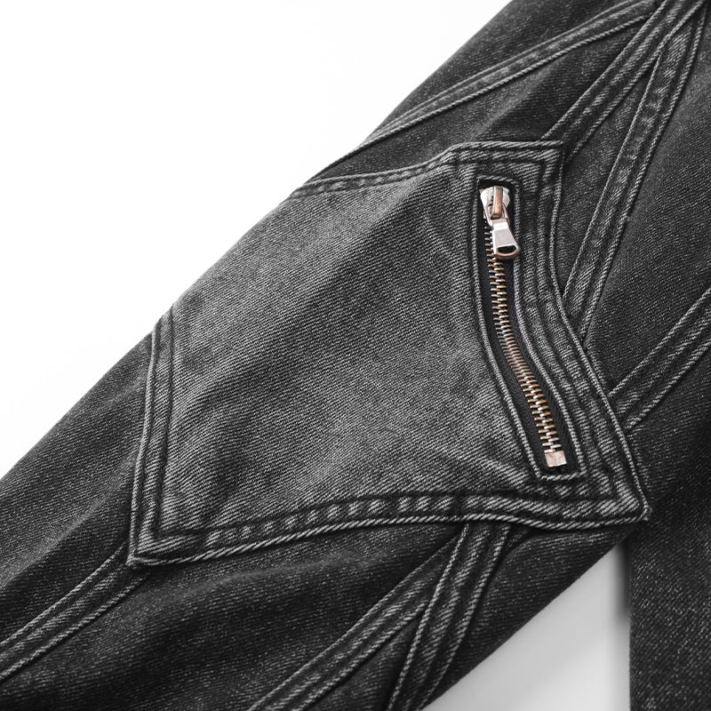 Zip Sleeve Embroidered Denim Bomber Jacket ($57)