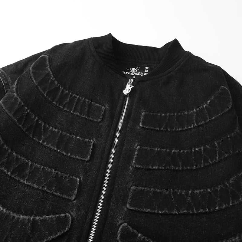 Embossed Skull Logos Denim Bomber Jacket ($80)