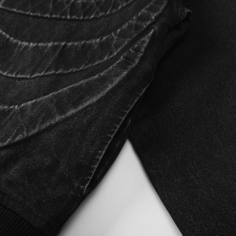 Embossed Skull Logos Denim Bomber Jacket ($80)