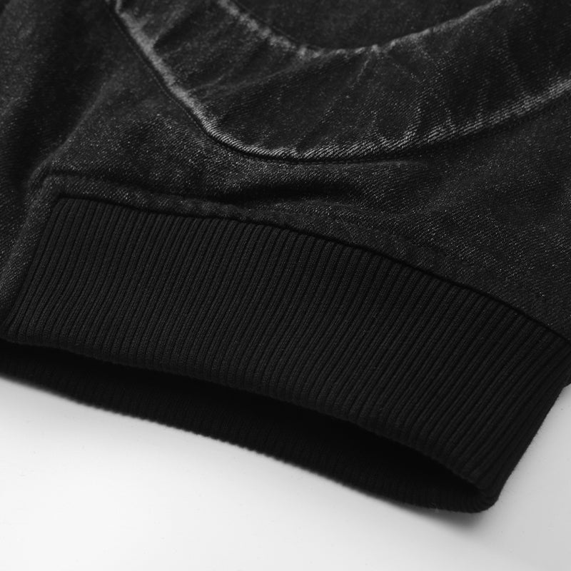 Embossed Skull Logos Denim Bomber Jacket ($80)