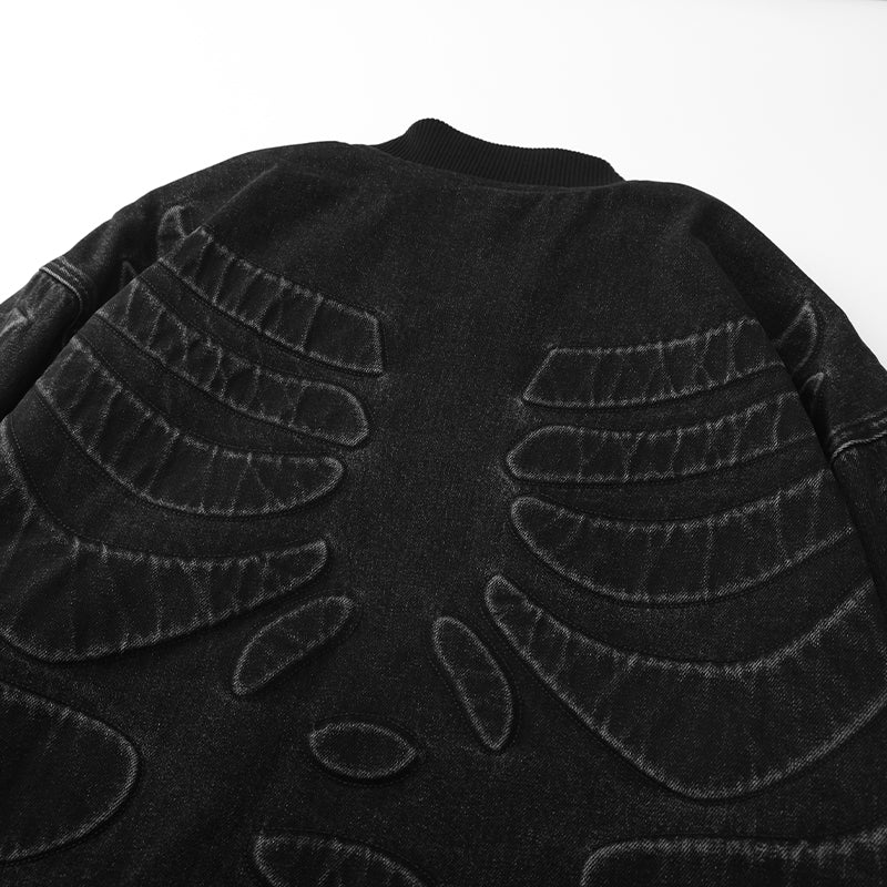 Embossed Skull Logos Denim Bomber Jacket ($80)