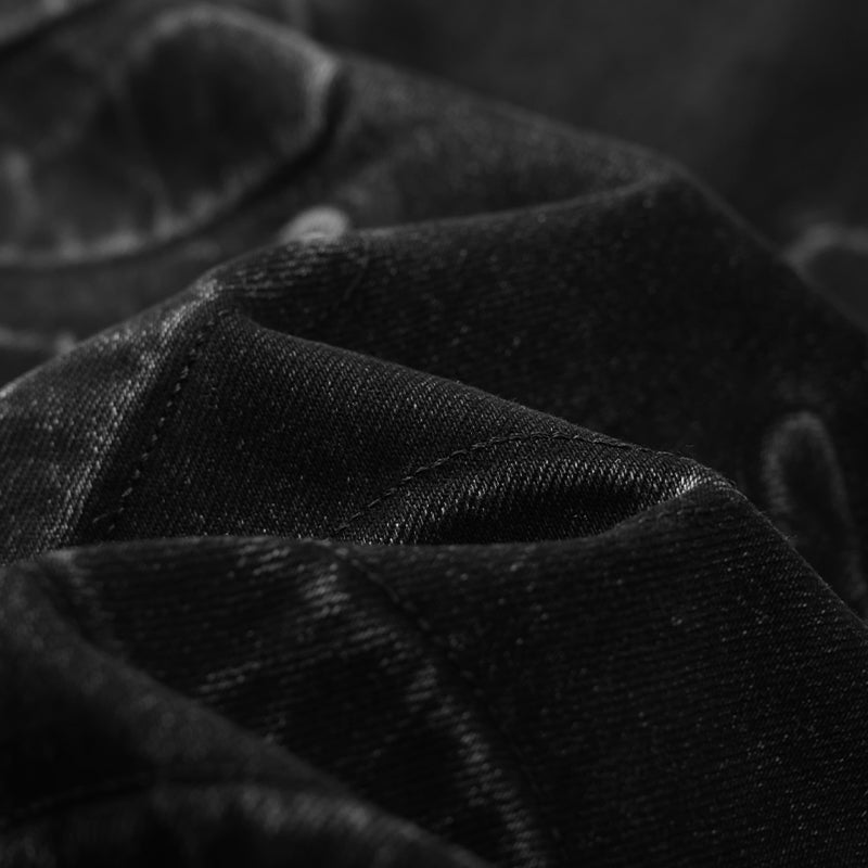 Embossed Skull Logos Denim Bomber Jacket ($80)