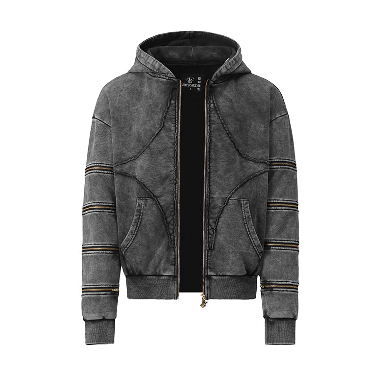 Men’s Retro Washed Zipper-Sleeve Hooded Sweatshirt($57)