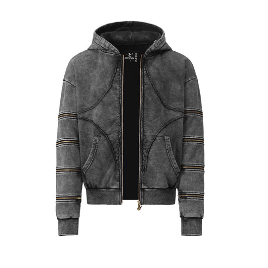 Men’s Retro Washed Zipper-Sleeve Hooded Sweatshirt($57)